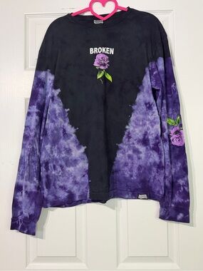 Broken Promises Purple Tie-Dye 'Broken' Rose Long Sleeve Tee Size L